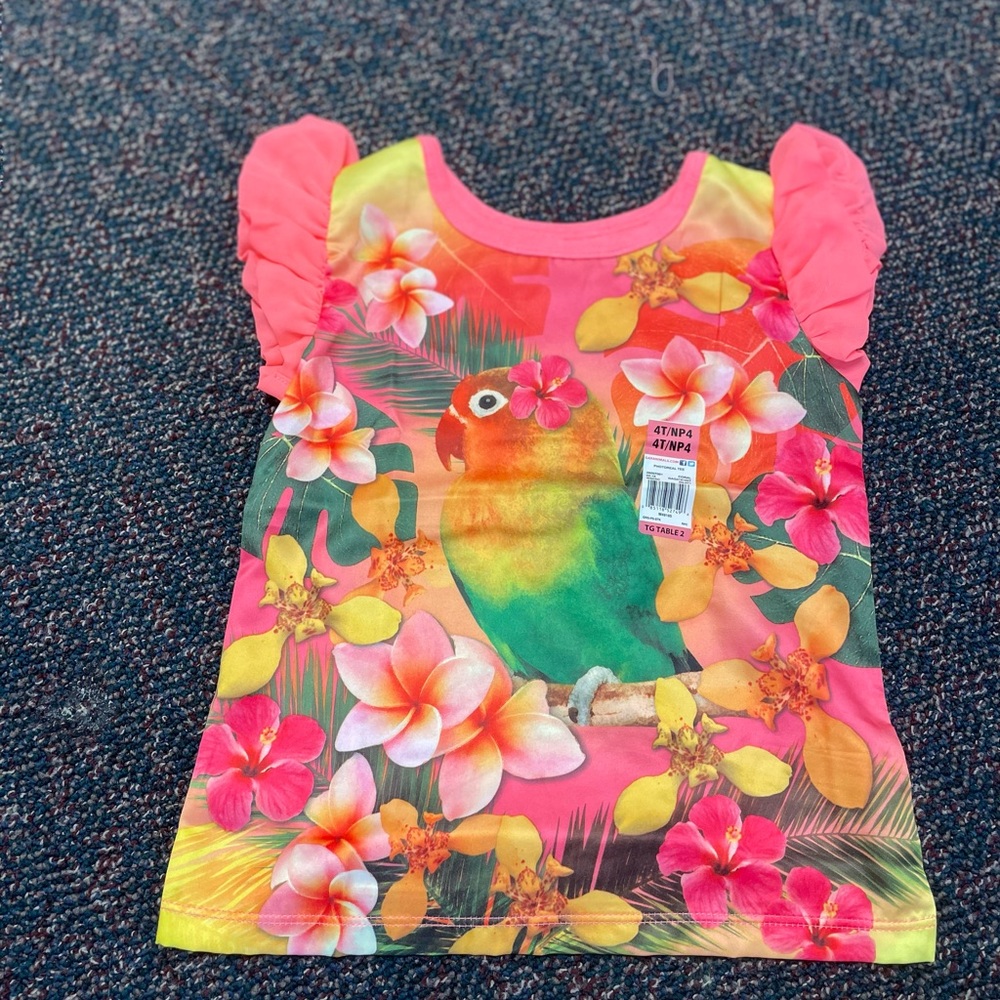 Garanimals Pink Tropical Parrot Ruffle Sleeve Tank